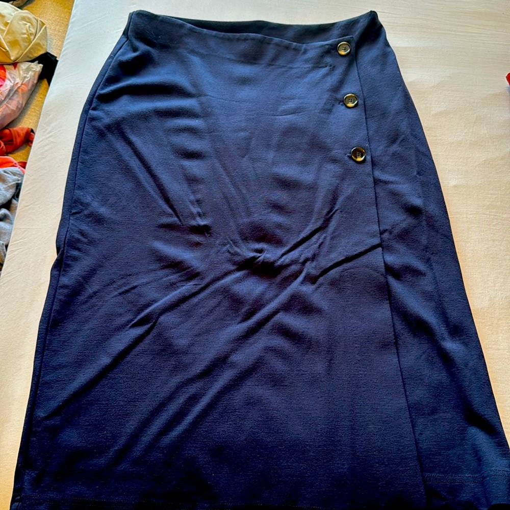Navy 3 Button High Waisted Skirt
